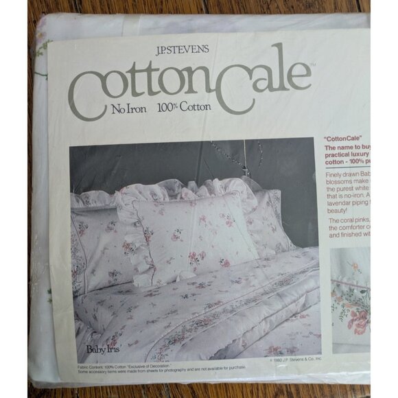 Vtg JP Stevens Cotton Cale Twin Flat Sheet Baby Iris White Purple Floral NOS - Picture 6 of 6